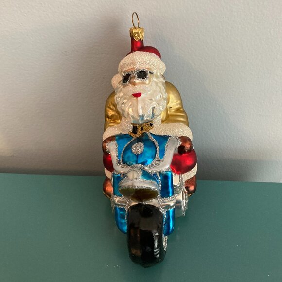 Biker Santa Ornament - Hand-Blown Glass - Picture 7 of 11